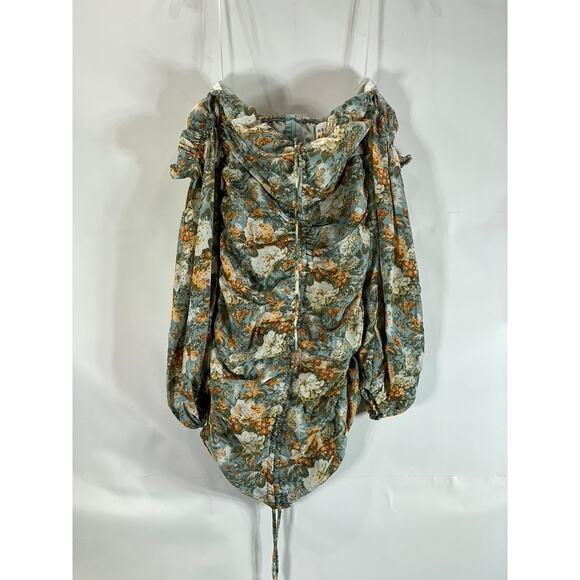 HELLO MOLLY Women's Sage Floral Basque Country Bodycon Ruched Dress SZ 4 - Picture 2 of 15